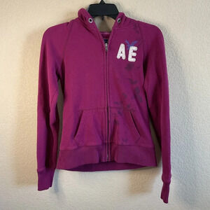 American Eagle Womens Small‎ Zip Up Hooded Graphic Jacket Y2K Casual